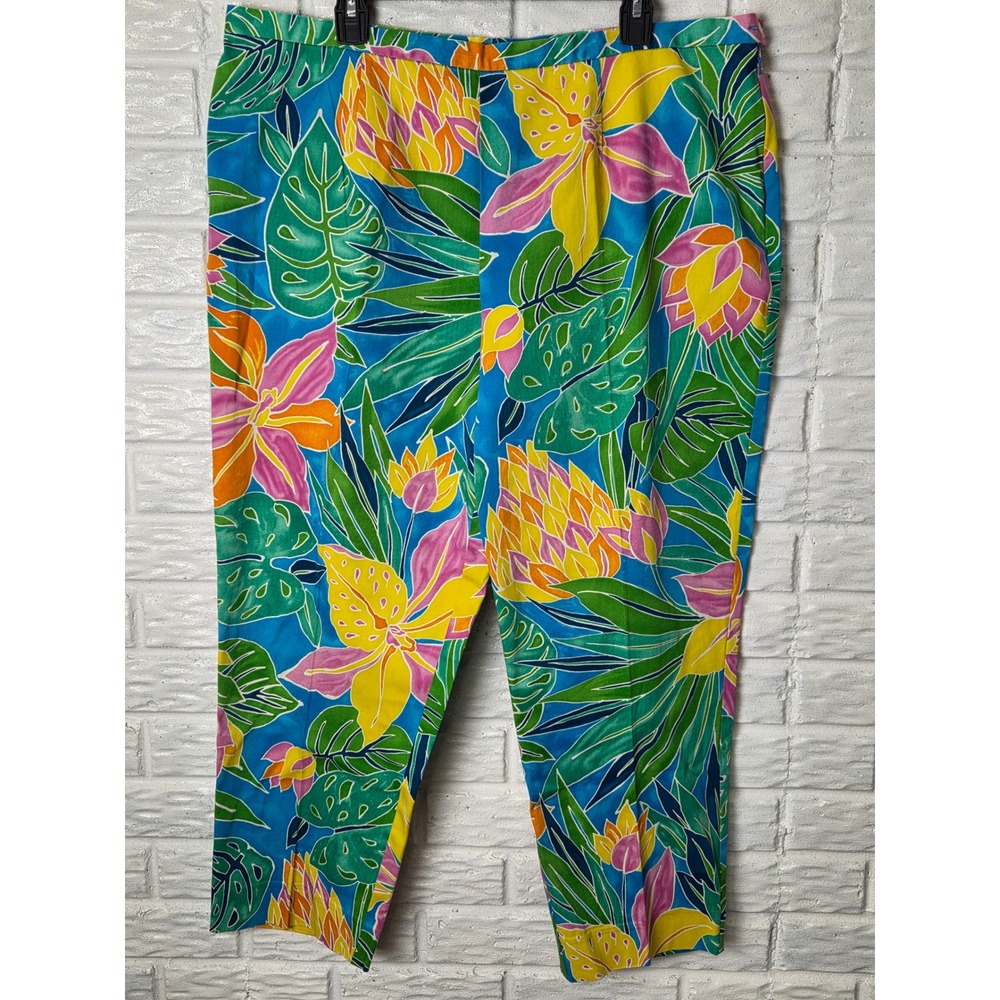 LAUREN Ralph Lauren Tropical print pants Women's sz 18W Crop Resort wear Stretch